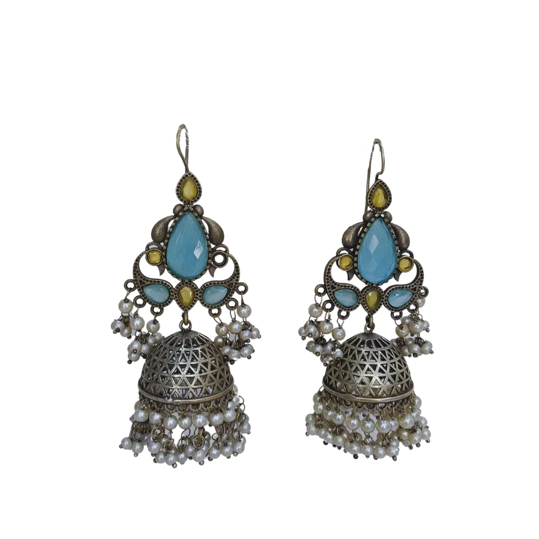 Antique Oxidized Silver Jhumka Earrings - Temishaa